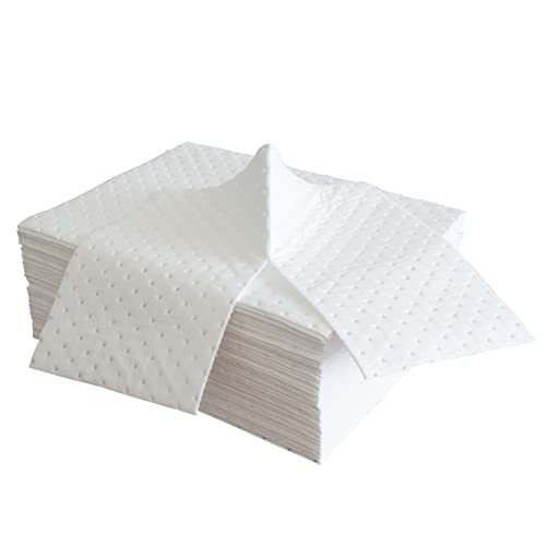 Image of Oil Absorbing Pads | 15 inch x 20 inch | 50 Heavy Duty Oil Absorbent Pads 28-Oz Absorbency Per Pad | White