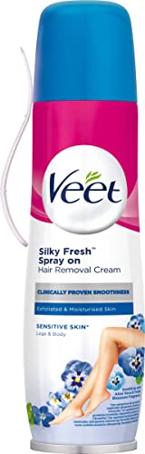 Veet Silky Fresh Spray on, crema depilatoria, piel sensible, piernas y cuerpo, 150 ml