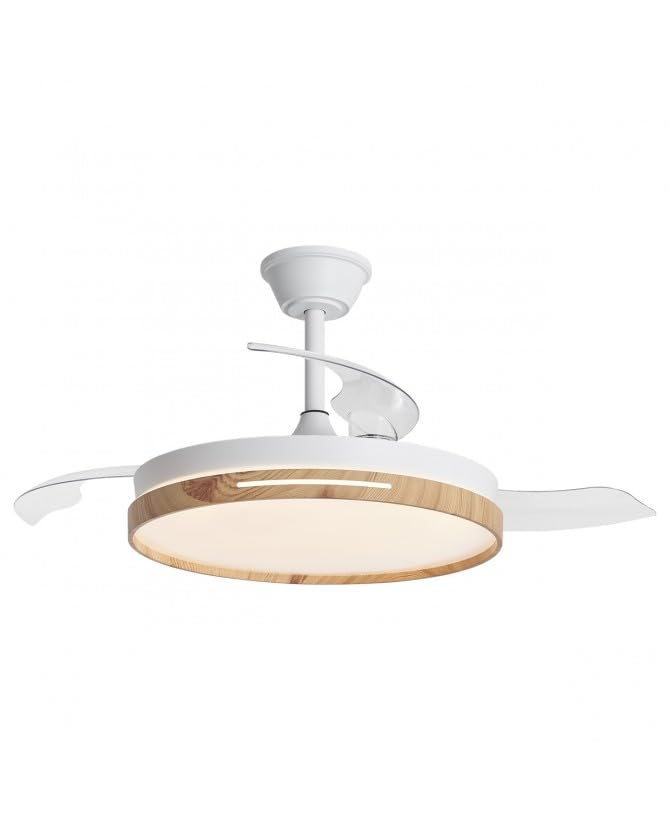 Ceiling Fan with Light 66W Ultra Silent Invisible Fan with Remote Control and Retractable Blades Interior Ceiling Lighting Function Summer-Winter (Wood)