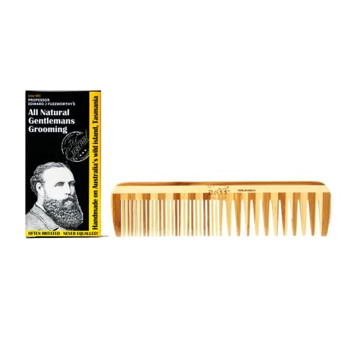 Professor Fuzzworthy's Best Beard & Hair Comb by Bass Brushes + Beard Shampoo Samples Best Beard Grooming for a Soft Detangled Beard & Head - 100% Natural Bamboo Teeth & Handle Wide Tooth - Fine Tooth