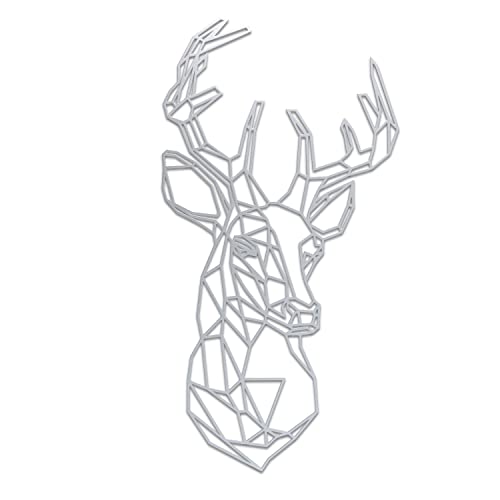 teileplus24 DS03 Wanddeko Metall | Wandbild | Metallbild | Geometrische Wandkunst | 74 x 40 cm, Farbe:Hirschkopf Silber