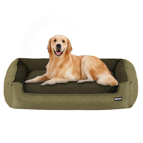 HMTOPE Hundebett, Hundesofa, Hundekissen, Hundekörbchen Abnehmbar und waschbar, Olivgrün, 110 x 86 x 26 cm