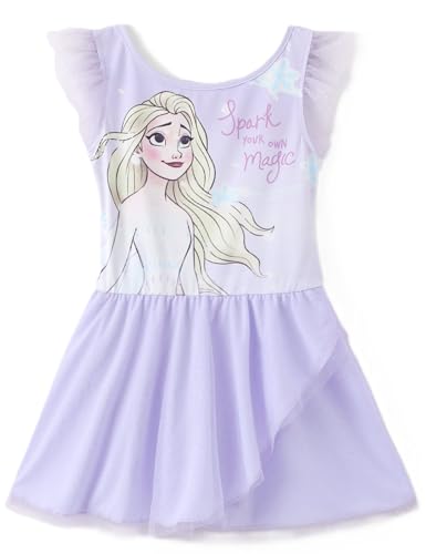 Image of Disney Frozen Elsa Princess Stitch Minnie Girls Ballet Leotards Ruffle Sleeve Shiny Leotard Dance Dress Ballerina Outfit 2-9Y