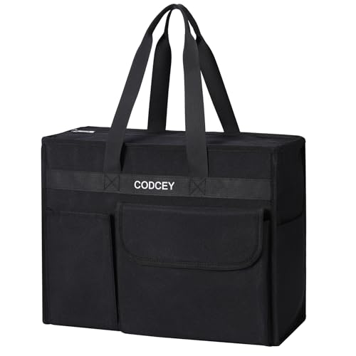 Codcey Large Utility Nurse Bag with Reinforced Bottom, Waterproof Multi Pockets Beach Tote Bag for Travel, Work, School(Black)