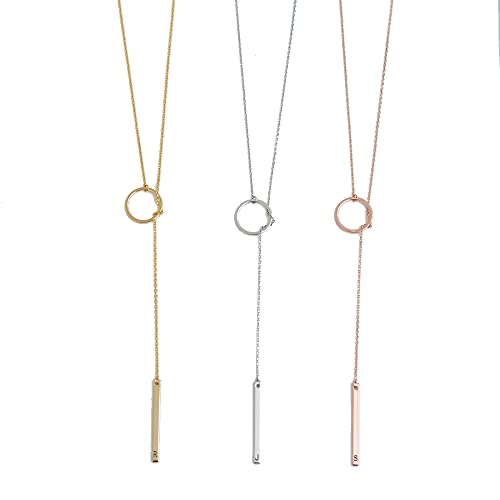 Custom Bar Drop Necklace, Lariat Necklace, Drop Ring Necklace, Y Necklace, Long Necklace, Hand