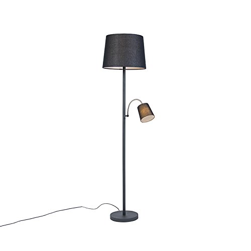Preisvergleich Produktbild QAZQA Klassisch / Antik Klassische Stehleuchte / Stehlampe / Standleuchte / Lampe / Leuchte schwarz mit schwarzem Lampenschirm und Leselicht - Retro / Innenbeleuchtung / Wohnzimmerlampe / Schlafzimmer