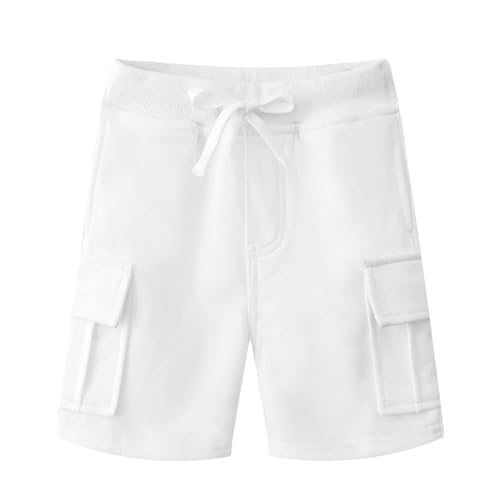 NLAND Pantalones Cortos Niño Bermudas de Algodón con Shorts Cordón Elástica Sólido Deporte Playa para Vacaciones,Blanco S