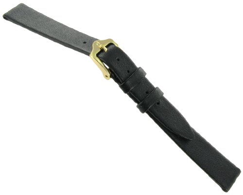 10mm Hirsch Italocalf Black Genuine Calfskin Leather Flat Watch Band Regular