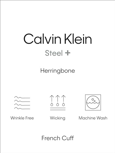 Calvin Klein Men's Dress Shirt Regular Fit Non Iron Herringbone French Cuff4