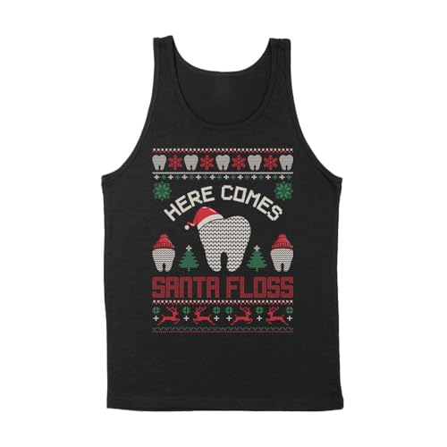 Here Comes Santa Floss Christmas Dentist Tank Top Unisex Medium Black