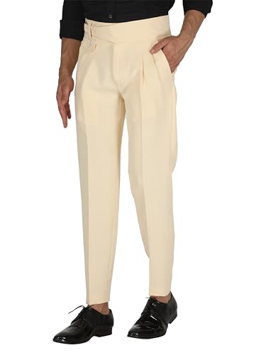 Image of MALENO Tapered Stretchable Poly Lycra Double Pleated Broad Waist Band Gurkha Pants for Men | Korean Fashion Dress Pant for Men