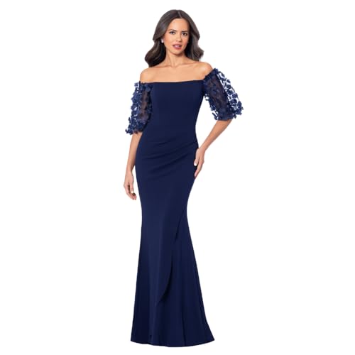 Xscape Women's Illusion Sleeve Off The Shoulder Long Dress (Reg and Petite)