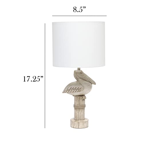 Simple Designs LT1091-PEL Shoreside 17.25" Tall Coastal Sitting Pelican Beige Wash Polyresin Bedside Table Desk Lamp w White Fabric Drum Shade for Décor, Accent, Beach, Seaside, Living Room, Bedroom - Image 3