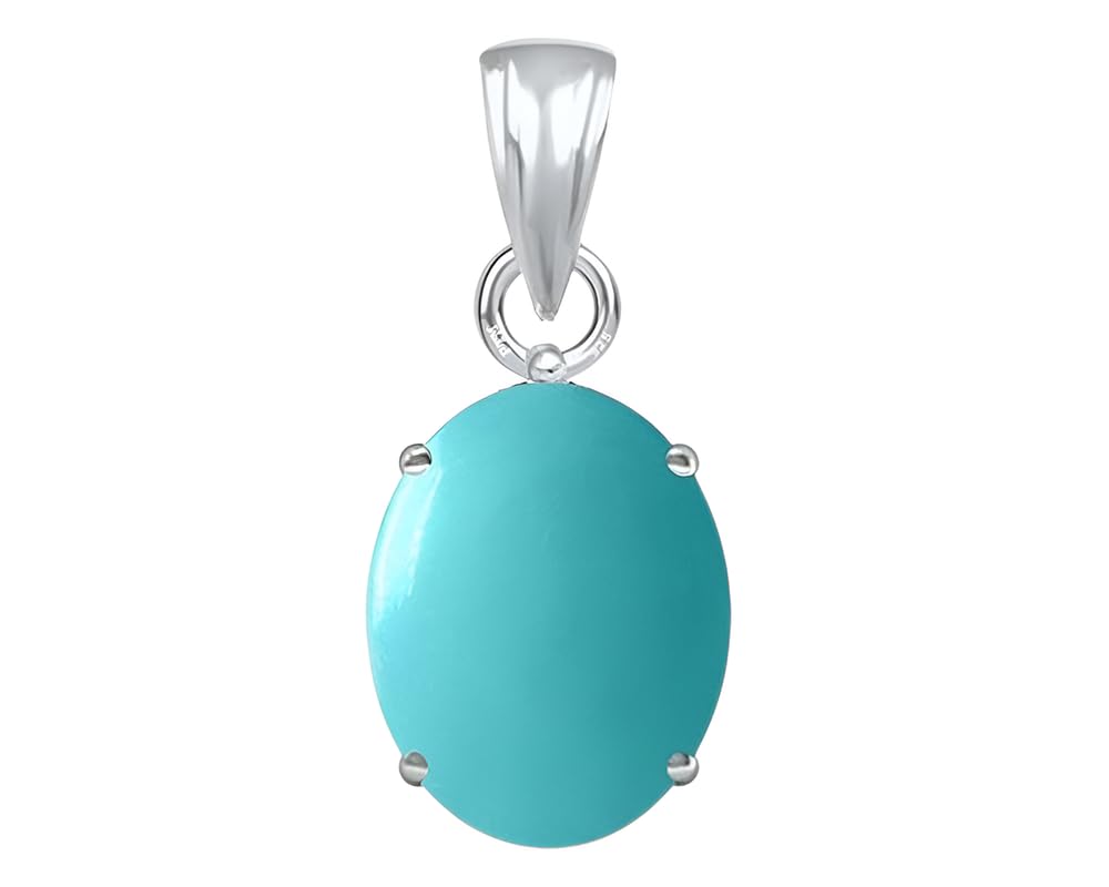 - Natural Turquoise/Firoza 3.25 Ratti to 10.25 Ratti or 3 Carat to 9.5 Carat Astrological Certified Gemstone bis Hallmark 925 Sterling Silver Pendant for Men & Women -nfba2