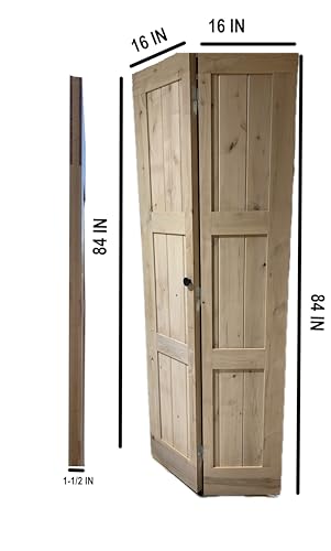 LUBANN 32in x 84in Unfinished Alder Wood Bifold Shaker Interior Door with Wooden Box Rail Sliding Hardware – Pre-Assembled Interior Closet, Pantry, or Laundry Room Door