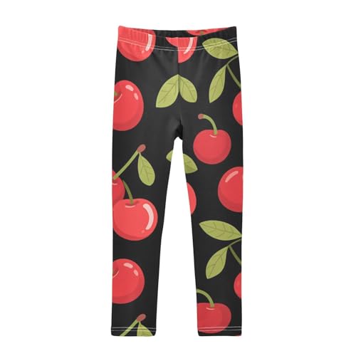 Cherry Pattern on Black Girls Leggings Stretchy Dance Pants for Kids