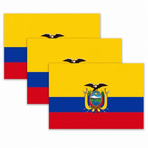 Image of Ecuador Vinyl Flag Stickers, Car Decals, Waterproof Indoor Outdoor, Laptop Stickers, Car Bumper, Ecuadorian Flag, 5 x 3 Inches, Set of 3