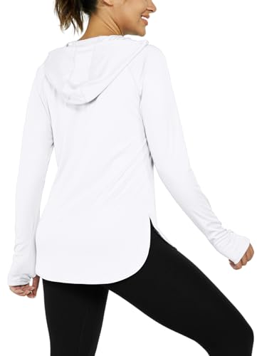 Hiwzffy Women'S Sun Protection Shirt Upf 50+ Long Sleeve Hoodie Uv Spf T-Shirts Rash Guard Hiking Quick Dry Lightweight White M cover