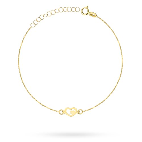 Bracelet en or 585 avec deux cœurs le cadeau romantique femme