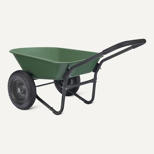 Image of Amazon Basics Garden Wheelbarrow, Heavy Duty, 330 Pounds Capacity, 3.7 Cubic Feet, 26.8W x 53.9D x 27.2H inches, Green, 1-Pack
