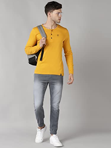Image of Urbano Fashion Men's Solid Henley Neck Slim Fit Full Sleeve Cotton T-Shirt