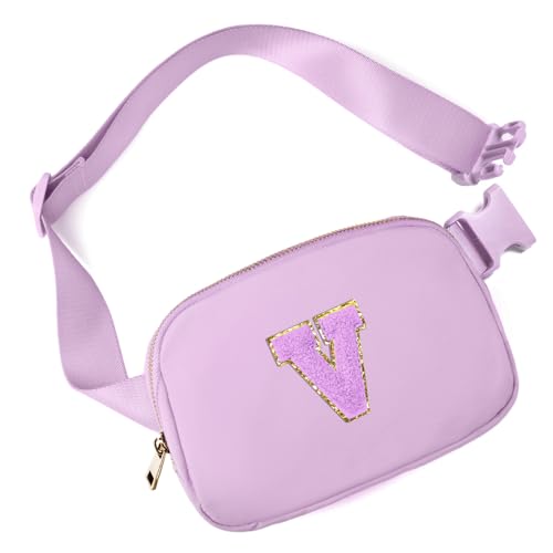 Image of Gitus Gifts for 8 9 10 11 12 Year Old Girls Belt Bag Fanny Pack Crossbody Bags with Initial Letter Patch Cute Stuff Birthday Gifts for Teen Girls Women Personalized Trend Stuff (Lavender-V)