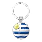Art Attack Uruguayan Flag Soccer Keychain, Uruguay La Celeste Sky Blue Los Charruas National Football Team Accessories History Party Favor Fan Car Key Chain Ring Pendant Charm (Silver)