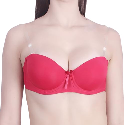 Image of Women's Balconette Bra Transparent Strapless Backless Invisible Clear Back Underwire Pushup Padded Bra Cups Demi