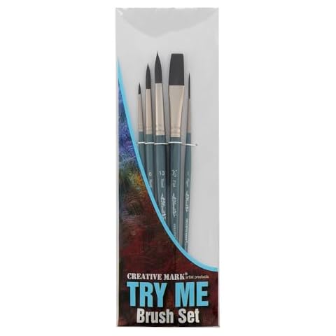 Creative Mark Artist Paint Brush Set - Mimik Synthethic Squirrel Short Handle Paint Brushes - Assorted Sizes - Try Me Pack - 5 Pieces Cover