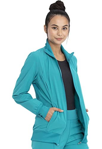 Cherokee Infinity Zip Front Scrub Jackets For Women, 4-Way Stretch Fabric 2391A, M, Teal Blue #TOP5