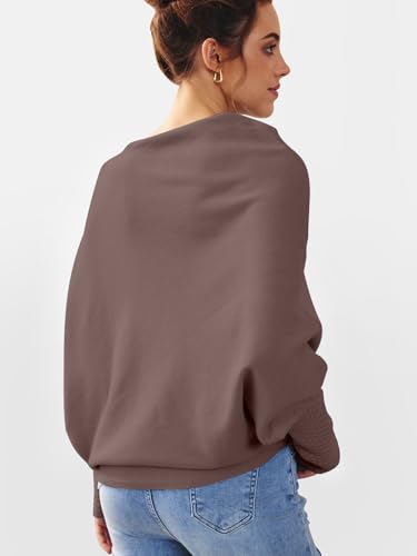 LILLUSORY Womens Batwing Oversized Sweaters Assymetrical Off The Shoulder Boat Neck Wrap Tunic Tops Fall4