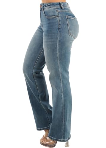 Moda Xpress Womens Juniors High Waisted Stretchy Straight Wide Leg Flared Jeans for Women4