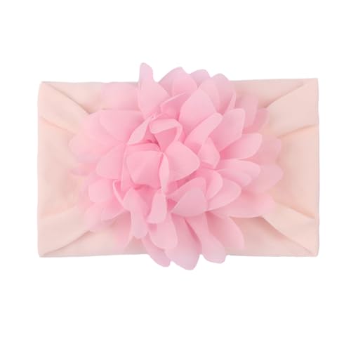 Image of SYGA Baby Headbands Nylon Flower Soft Stretchable Hairband for Newborn Infant Toddler Kids For 0-3 Year - Cream Pink