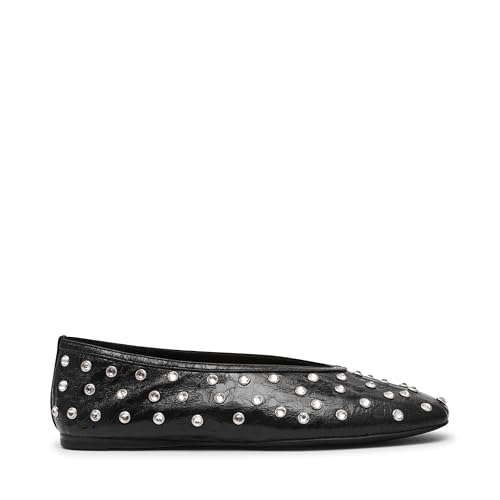 Steve Madden Women's Leni Ballet Flat, Black Rhinestone, 7