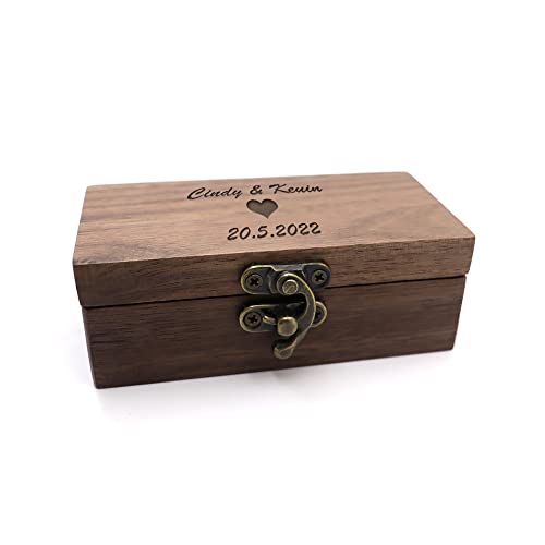 Caja Portadora De Anillo De Madera Personalizada, Caja De Anillo Doble Con Cerradura De Cuerno Para Ceremonia De Boda, Caja De Anillo De Compromiso Para Almacenamiento De Anillo De Propuesta Cover