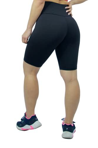 Kit 2 Bermuda Ciclista Suplex Estampada Ou Lisa Academia Ginastica (PRETO-PRETO, M)