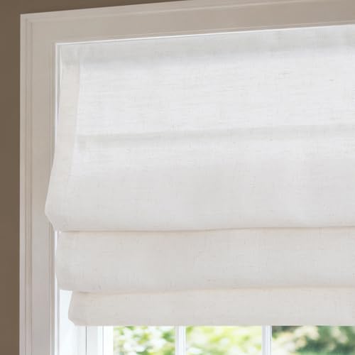 No Drill Cordless Linen Roman Shades, Linen Cream Blackout Roman Window Shades, Custom Washable Fabric Roman Shades for Windows, Doors, French Doors, Kitchen Windows