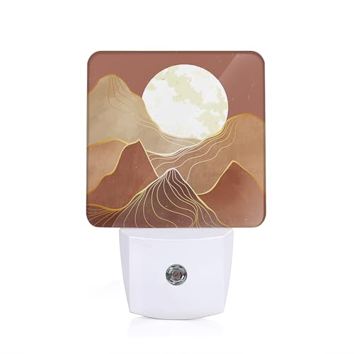 Image of Abstract Mountains Sun Night Light, Plug-in Wall Led Night Lights Decor for Boys Girls Room Decor,Nightlights with Light sensors 0.5W