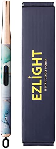 EZLight USB Lighter Rechargeable Long Electric Arc Flameless Lighters for Candles, Outdoor Windproof, Auto-Off, LED Battery Power Indicator, Blue Marble