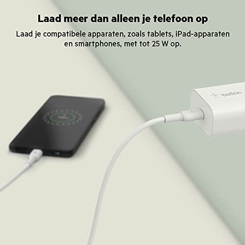 Belkin BoostCharge Caricabatteria da Parete da 25 W con PPS, USB-C PD, Caricabatteria Rapido per iPhone, Samsung, Galaxy Tab, iPad e Altri Dispositivi, Bianco