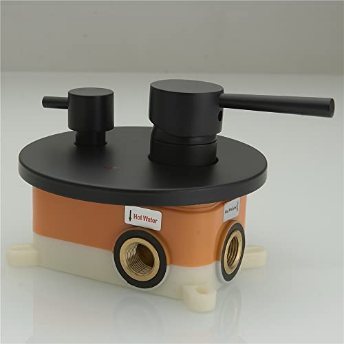 Conjunto de grifería para ducha con sistema de ducha redonda de 10 pulgadas de lujo, cabezal fijo de lluvia, mezcladora para bañera, montaje en pared, acabado negro mate miniatura 5