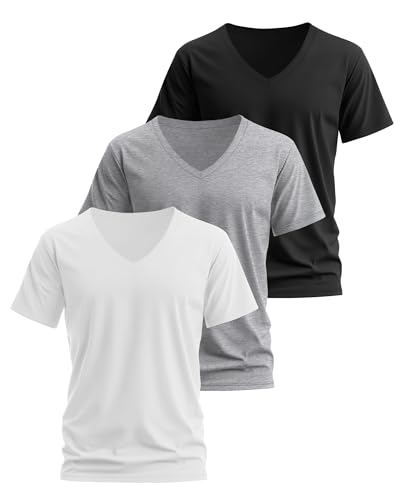 3 Pack Men's Big and Tall T-Shirts, V Neck Cotton Short Sleeve Tees Summer Shirts Basic Slim Fit Tops2