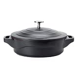 LE COOK Caçarola Baixa Cerâmica Antiaderente 24cm Preta com Tampa de Vidro e Alças de Silicone – Alumínio Reforçado 2,4L Para Forno e Fogão