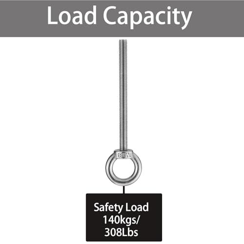 Image of M8 Long Stainless Steel Eye Bolts with Nuts 4 Pack, M8 x 100mm (5 /16 inch x 4 inch) Shoulder Lifting Eye Bolt for Swing Board, Heavy Duty Threaded Ring Screw Eyebolts Kits for Tie Down Outdoor