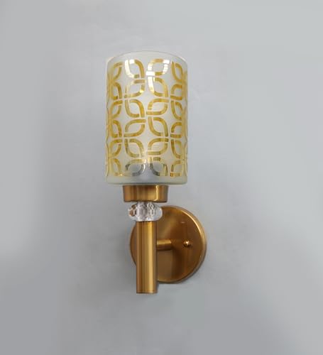 Image of WHITERAY Modern Golden Wall Lamp Frosted Glass Shade Stylish Metal Body with Crystal Accent Decorative Indoor Sconce Lighting Wall Light Fixture for Living Room, Staircase & Home Decor (Without Bulb)