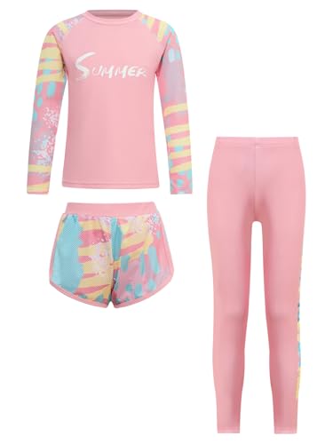Maillot de bain fille 3 pièces rash guard tankini anti-UV avec short de piscine