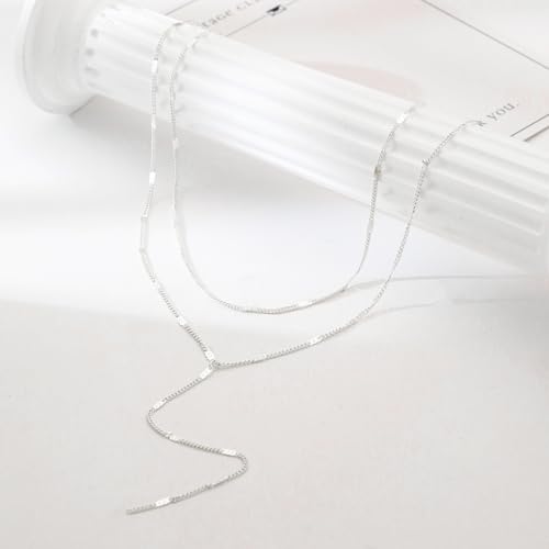 gold necklace for women dainty long necklace 14k gold platedsilver y-shaped pendant necklace trendy layered cz beaded chain lip chain drop necklaces for women gift jewelry