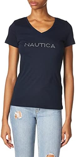 Nautica Women's Easy Comfort Supersoft 100% Cotton Classic Logo T-Shirt, Navy, Medium