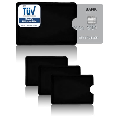 AntiSpyShop 3X RFID Schutzhüllen, TÜV geprüft, NFC Blocker - Kreditkarte, Bank EC Karte (Schwarz)