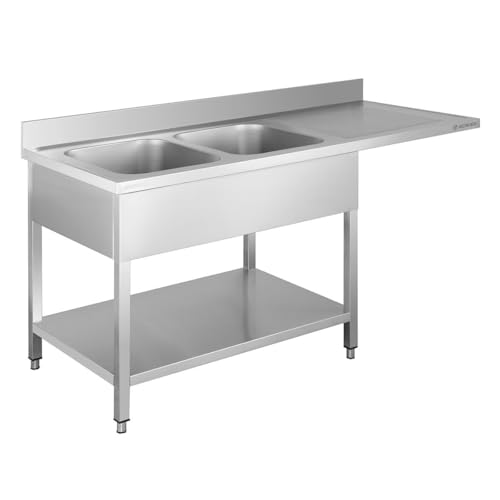 Plonge passage lave-vaisselle 2 bacs gauche table laverie inox Basic 16x6 - 6